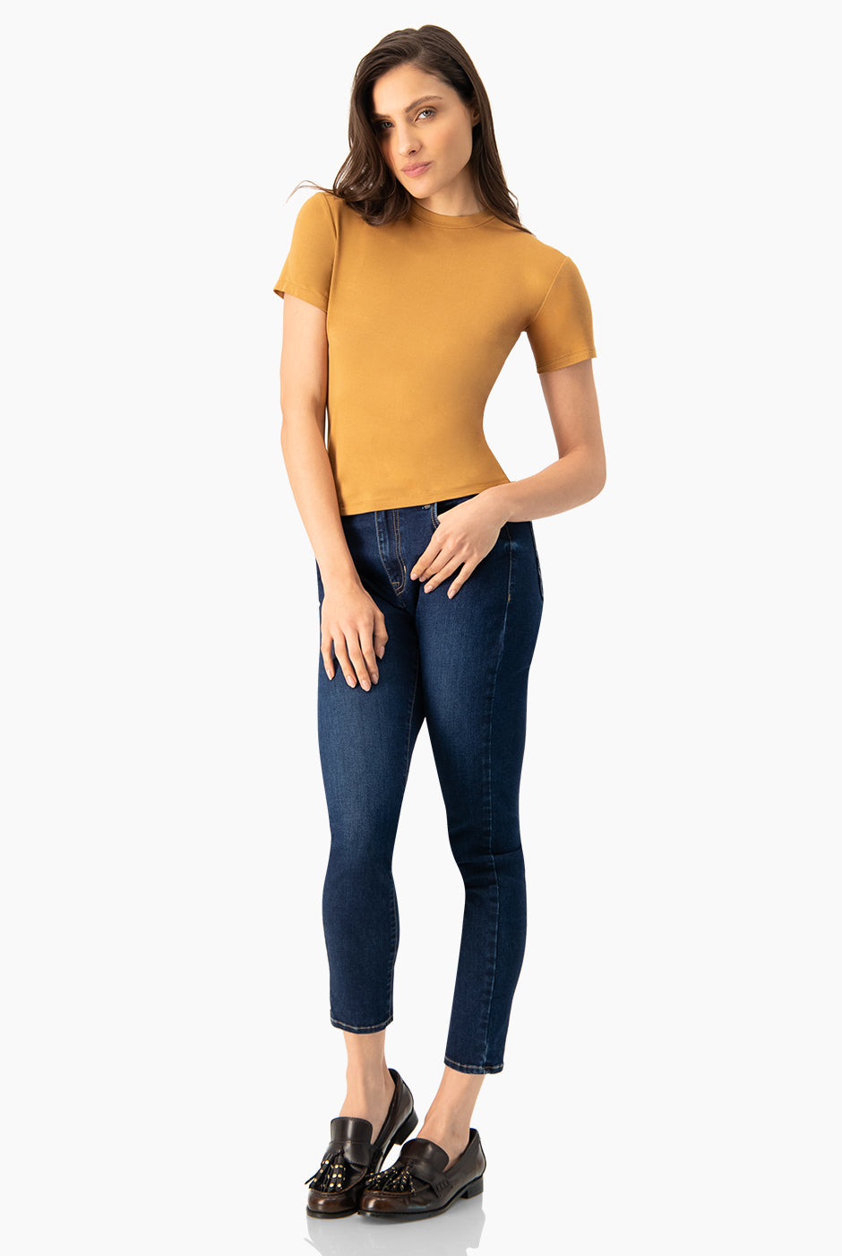 Playera básica recta café claro, manga corta