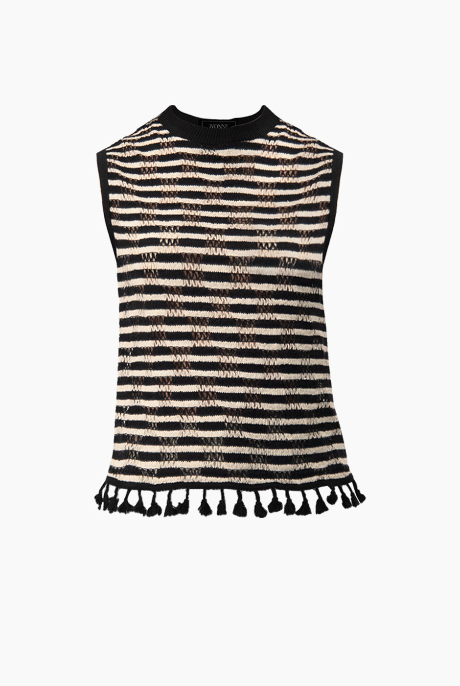 Blusa recta negra con borlas y patrón de rayas