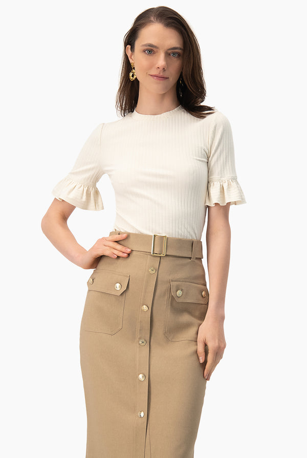 Blusa de manga volantes natural