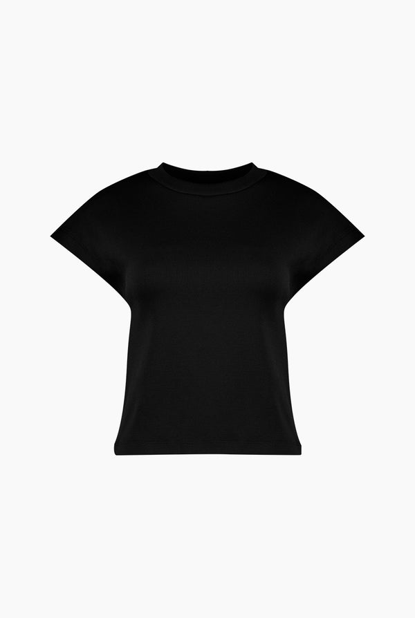 Blusa negra de manga corta caida