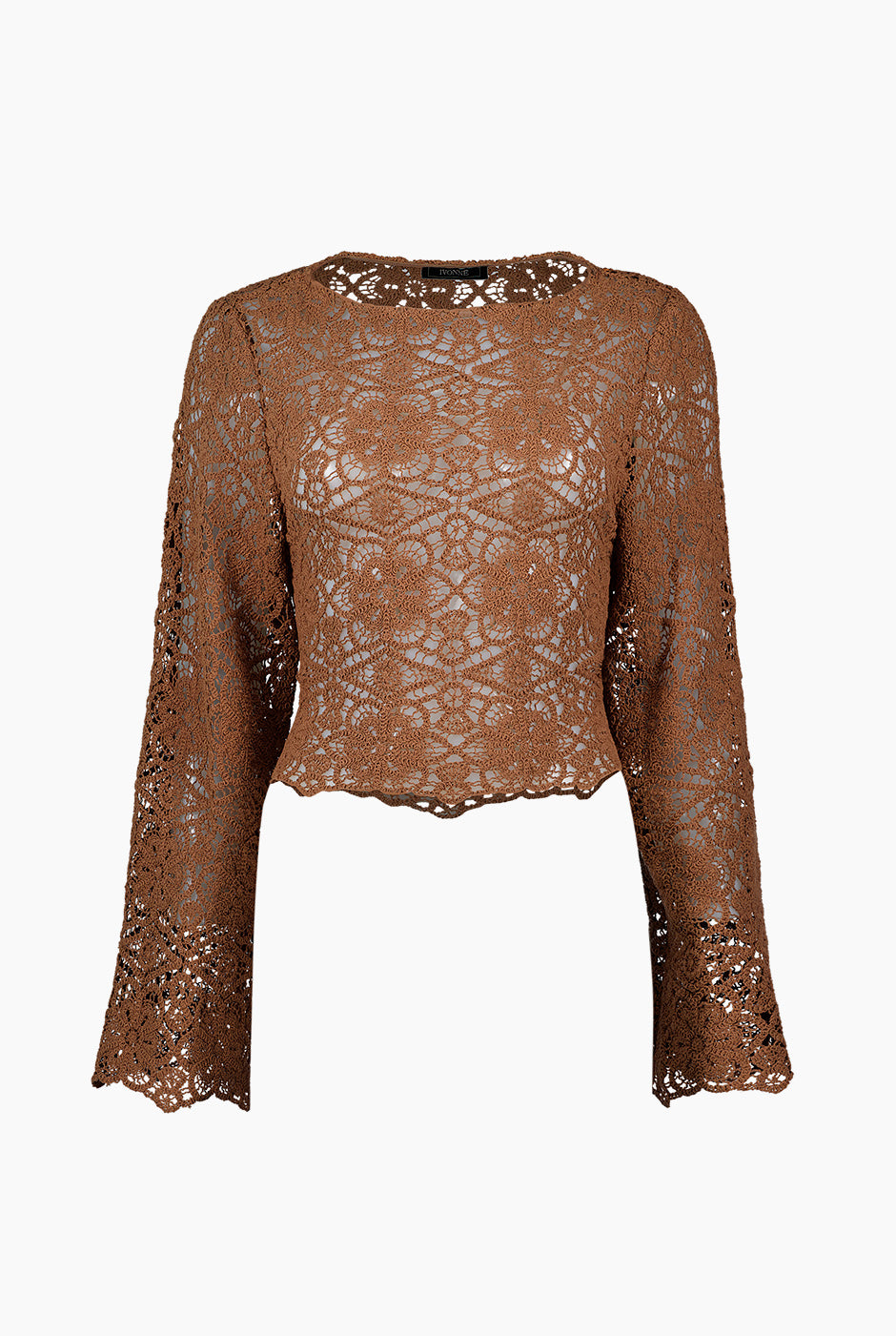 Blusa tejida café de algodón con escote redondo