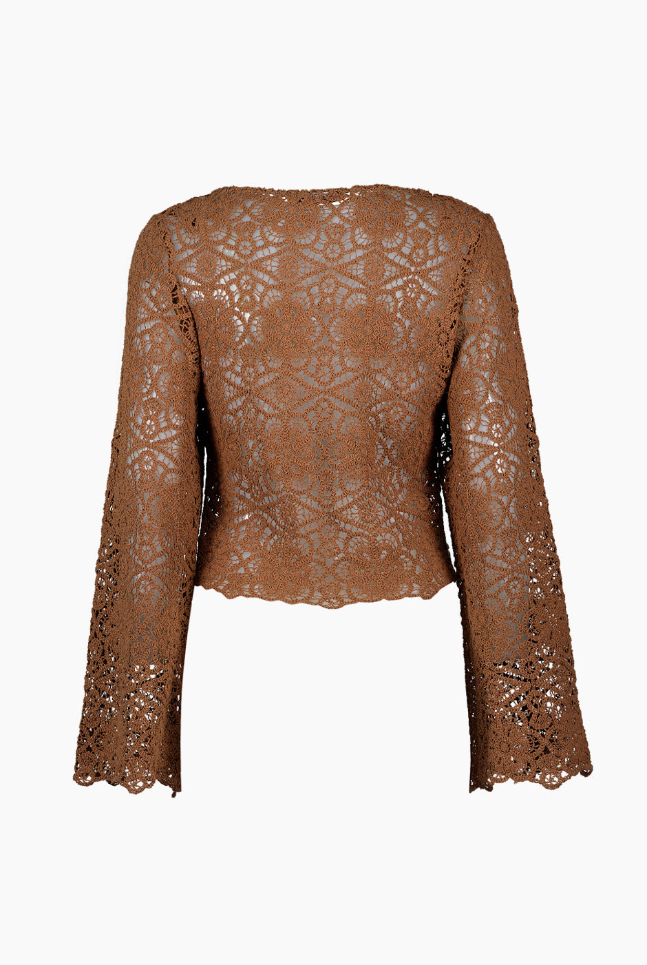 Blusa tejida café de algodón con escote redondo