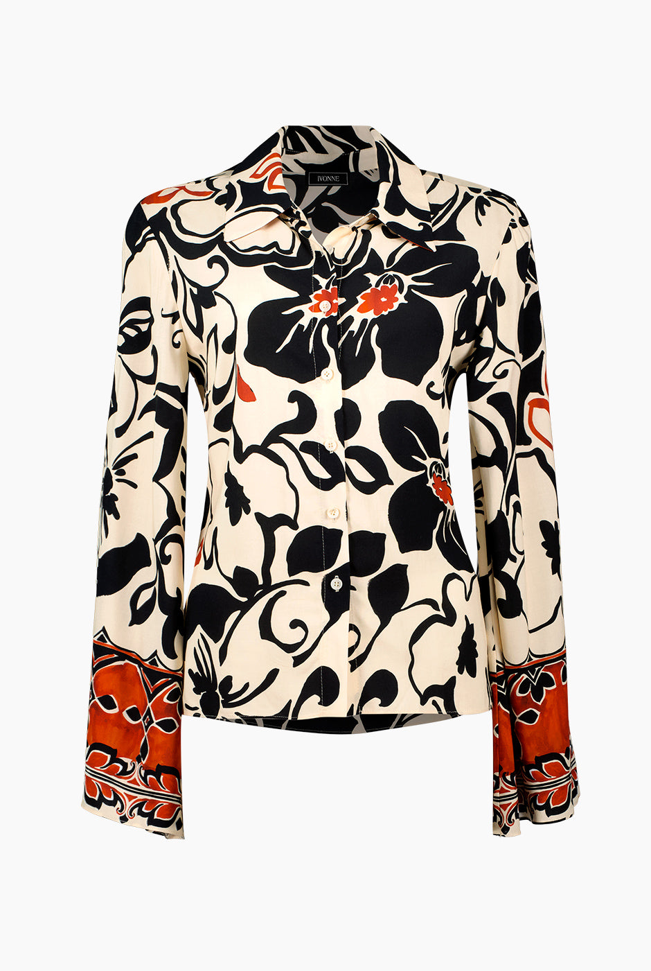 Blusa larga multicolor con cuello camisero y estampado floral