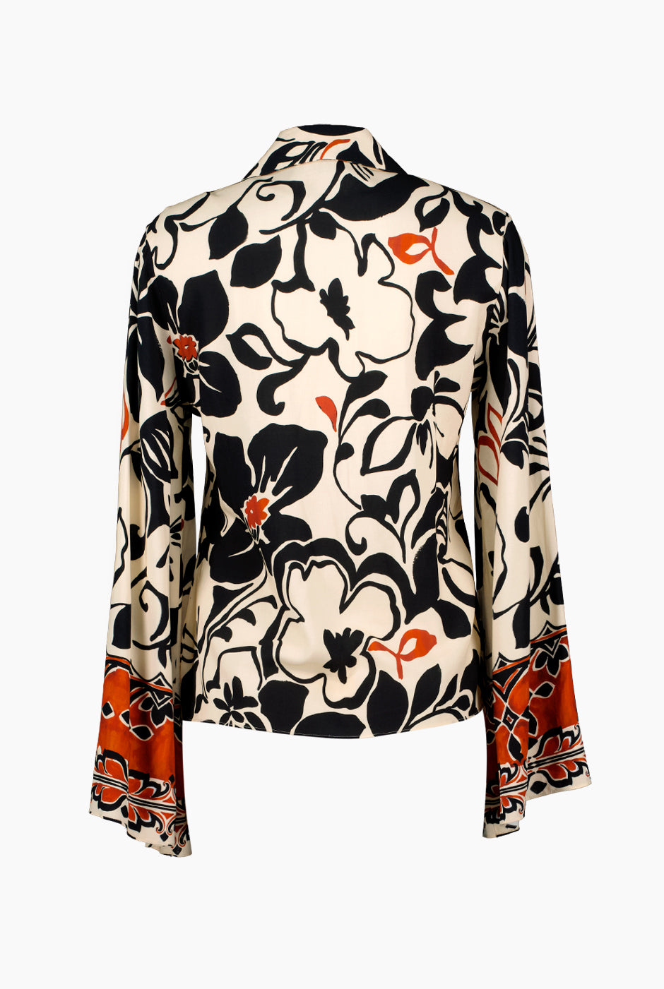 Blusa larga multicolor con cuello camisero y estampado floral