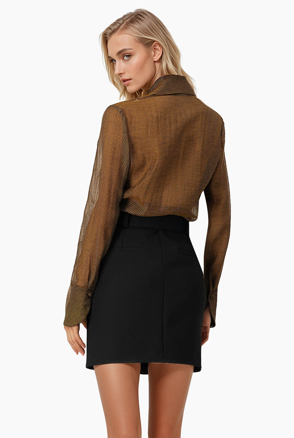 Blusa camisera de rayas café con botones y manga larga