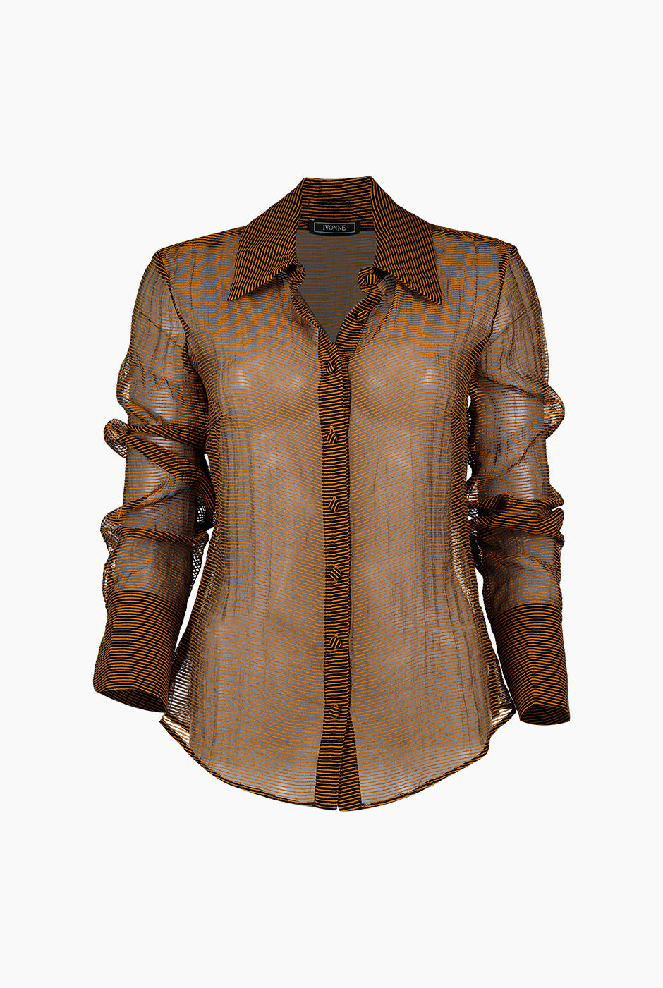 Blusa camisera de rayas café con botones y manga larga