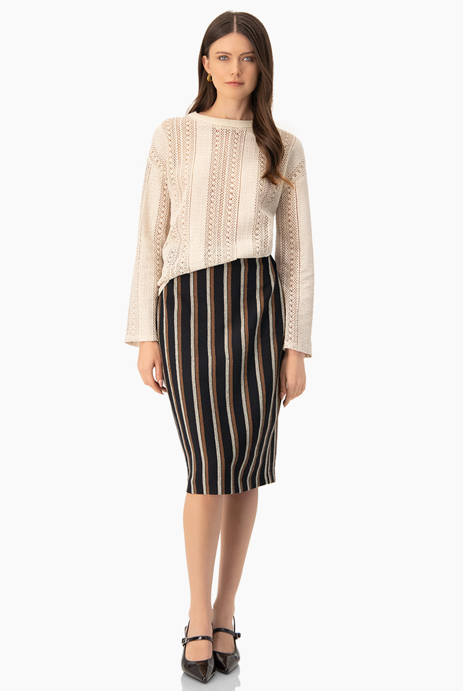 Blusa tejida en color natural de manga larga