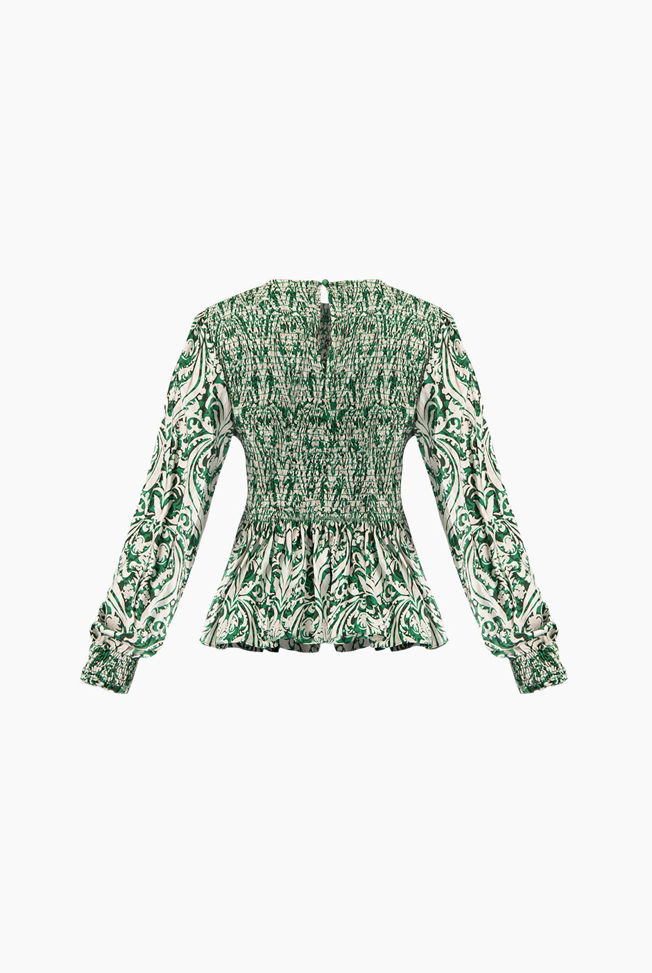 Blusa verde con estampado floral y smock en puños