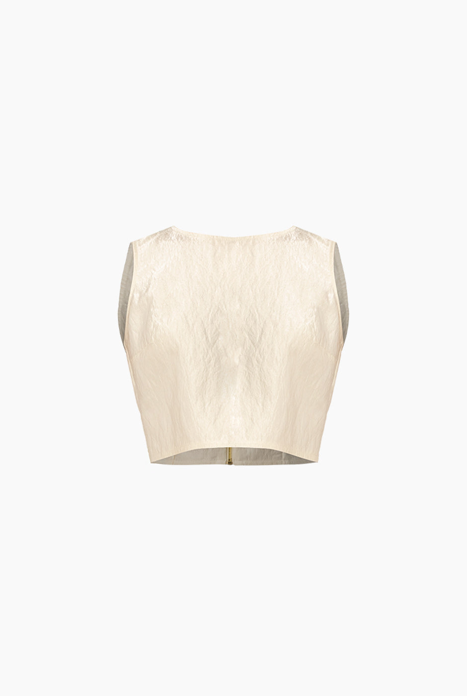 Blusa corta sin mangas color natural con cierre en la espalda