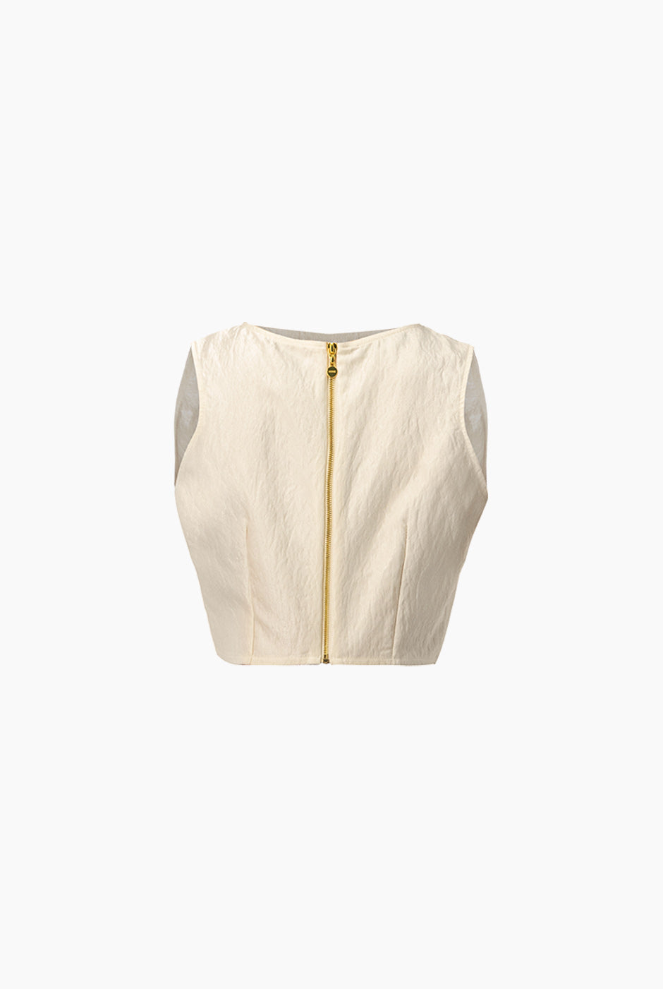 Blusa corta sin mangas color natural con cierre en la espalda