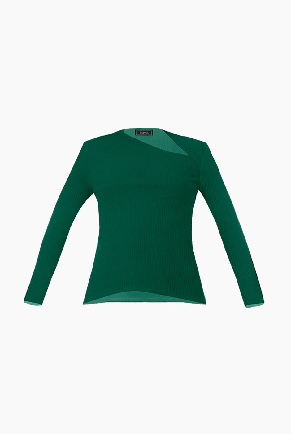Blusa verde de cuello asimétrico y manga larga