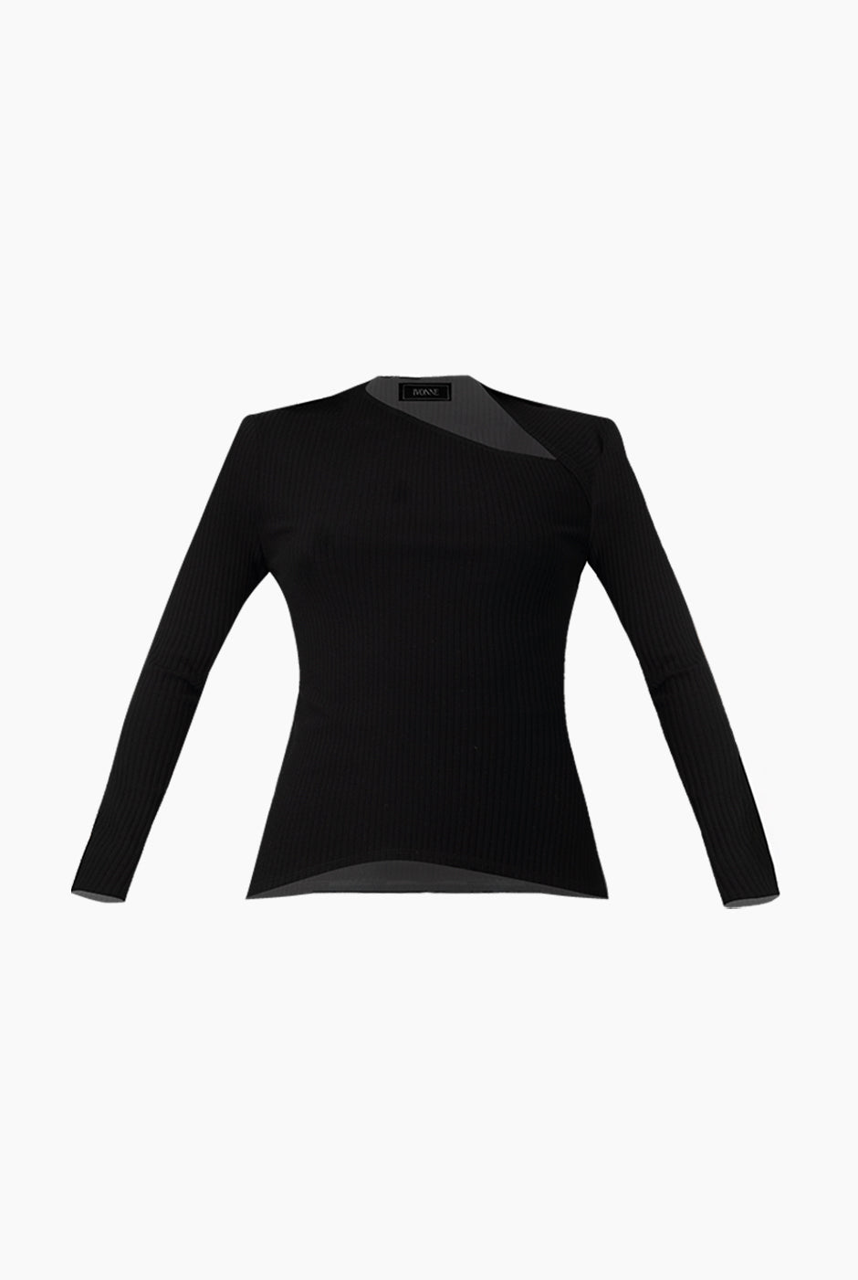 Blusa negra de cuello asimétrico y manga larga