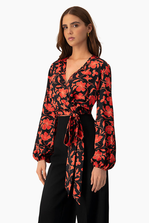 Blusa estampada floral con amarre