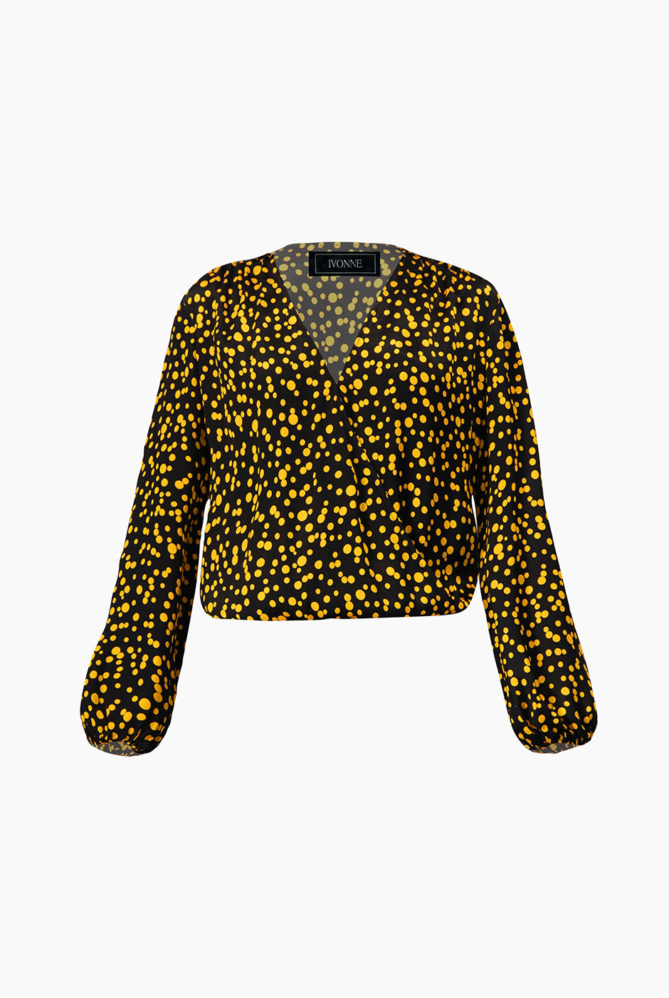 Blusa recta de lunares con escote en V y mangas largas