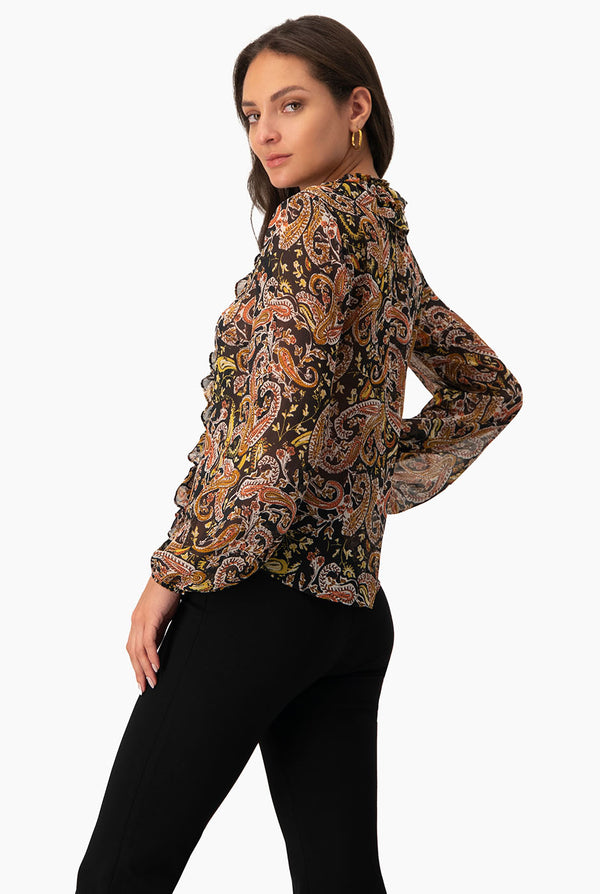 Blusa con escote en V y volantes