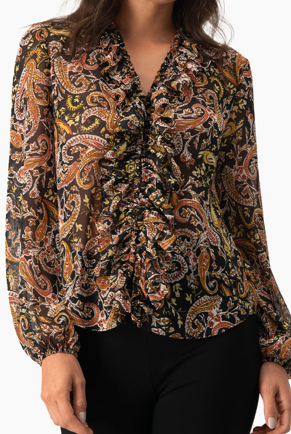 Blusa con escote en V y volantes