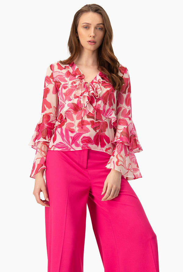 Blusa recta de manga con volantes