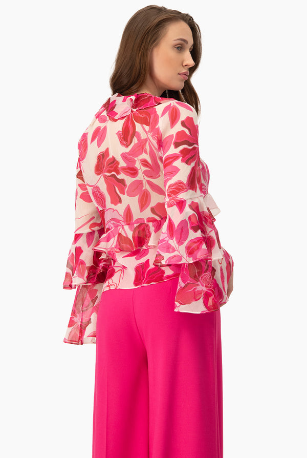 Blusa recta de manga con volantes