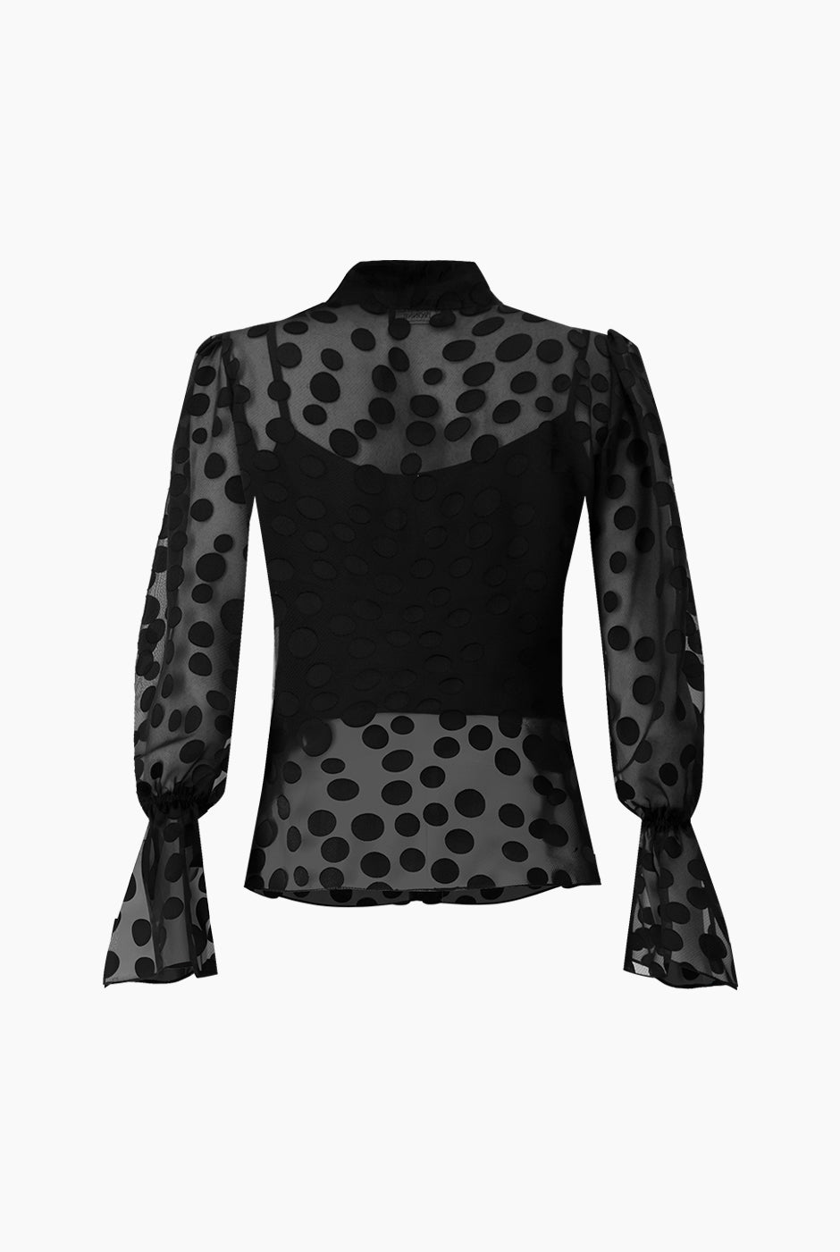 Blusa negra con lunares y lazo en el cuello
