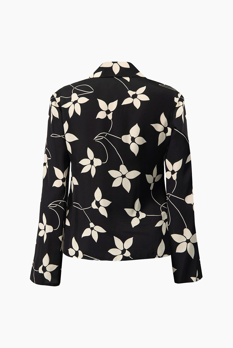 Blusa camisera negra estampada con mangas largas y botones
