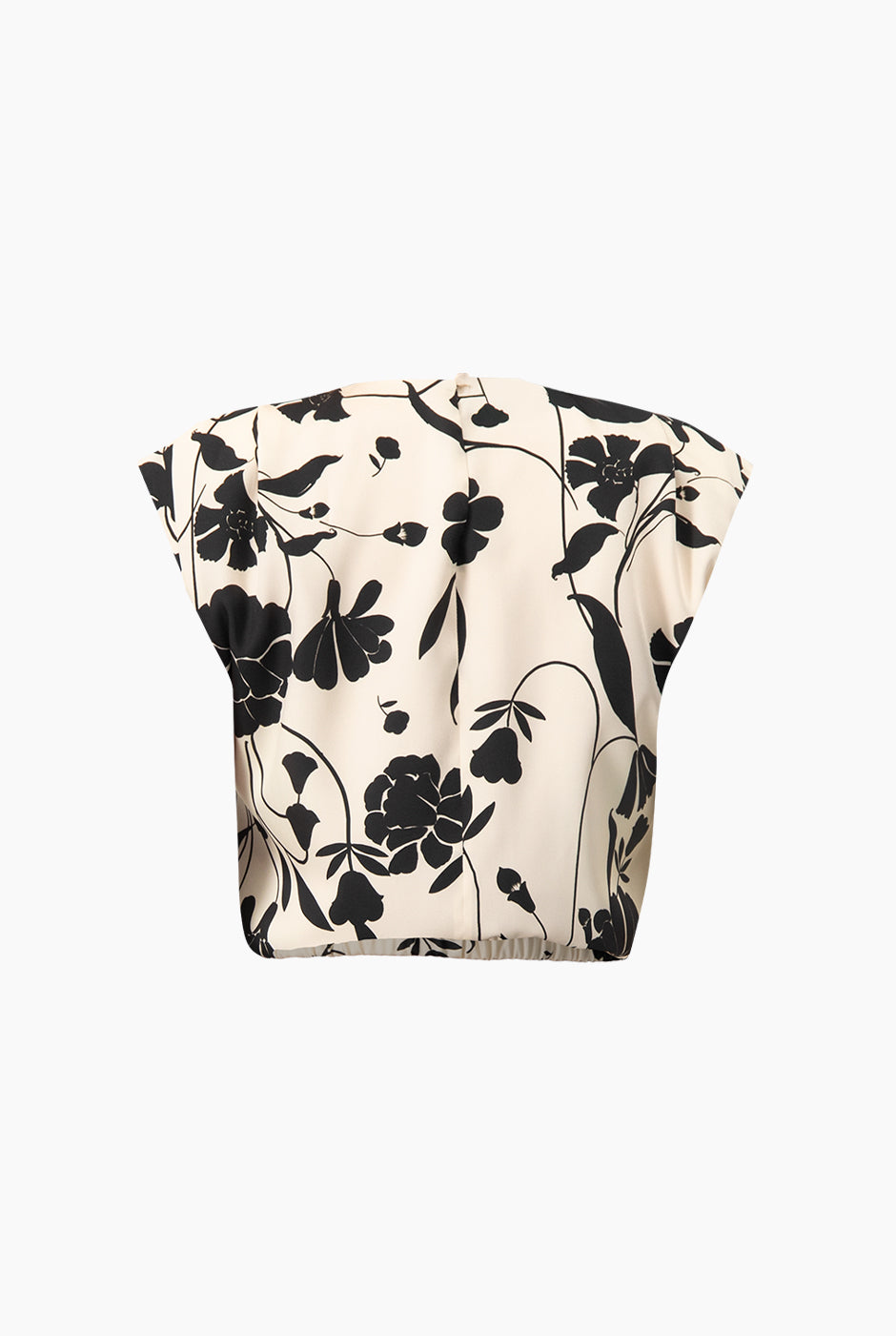 Blusa estampada sin mangas con diseño floral en blanco y negro