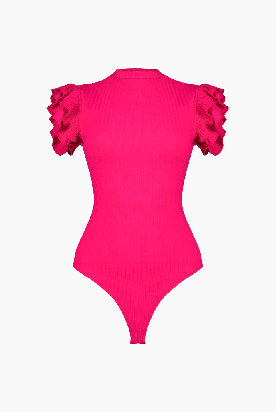 Body rosa con olanes en los hombros y cuello redondo