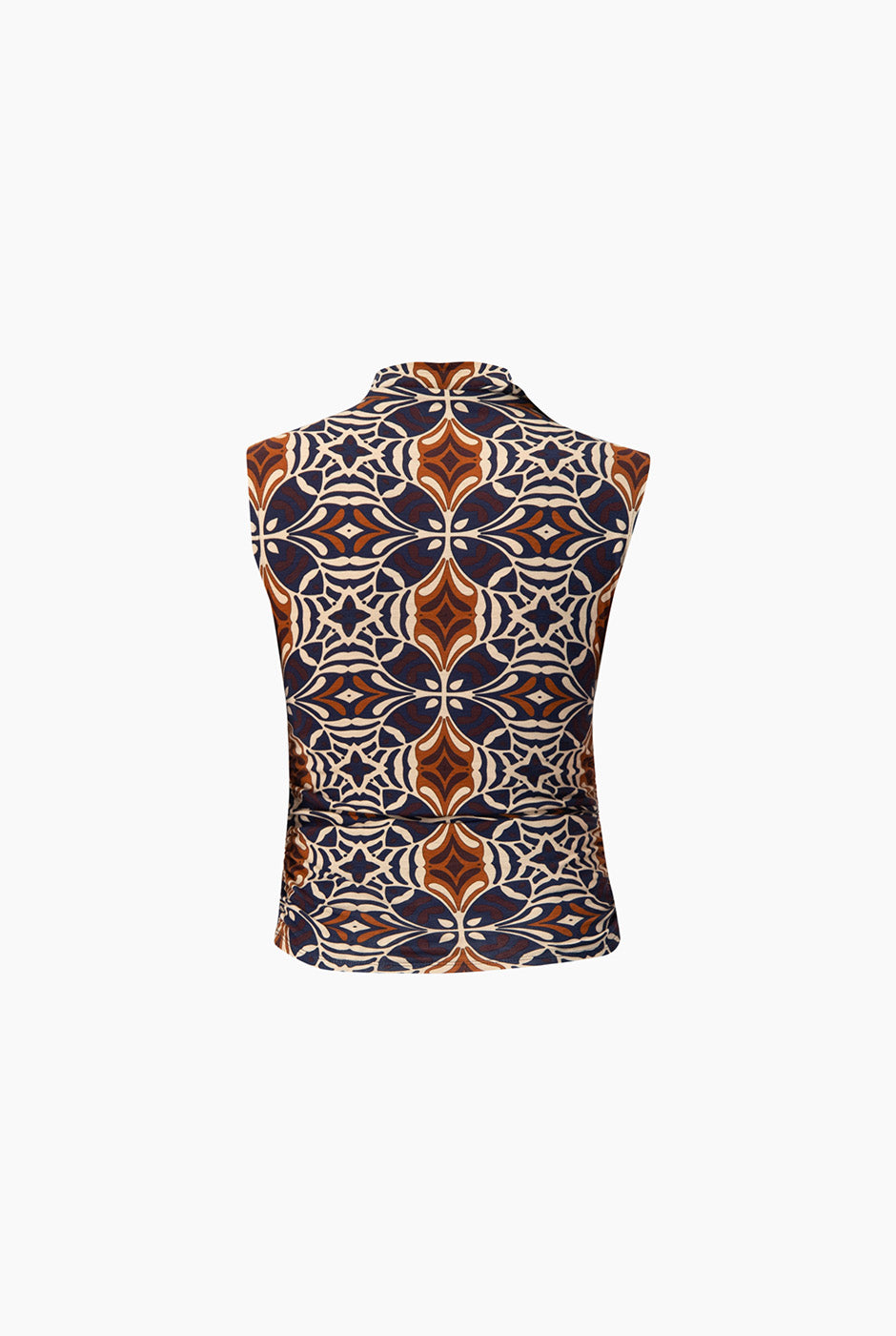 Blusa sin mangas multicolor con frunce lateral y cuello alto