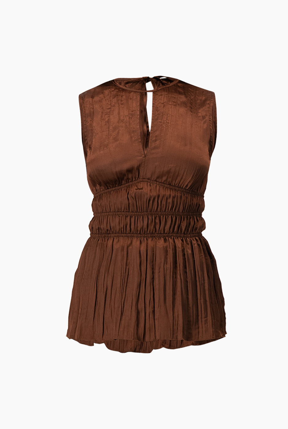 Blusa recta sin mangas café con escote en V