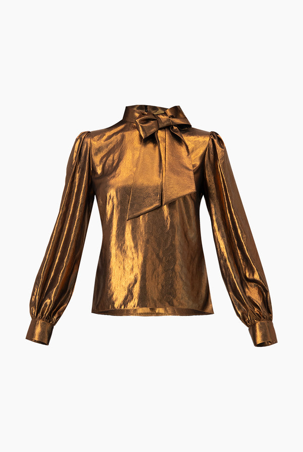 Blusa de cuello alto con cintas