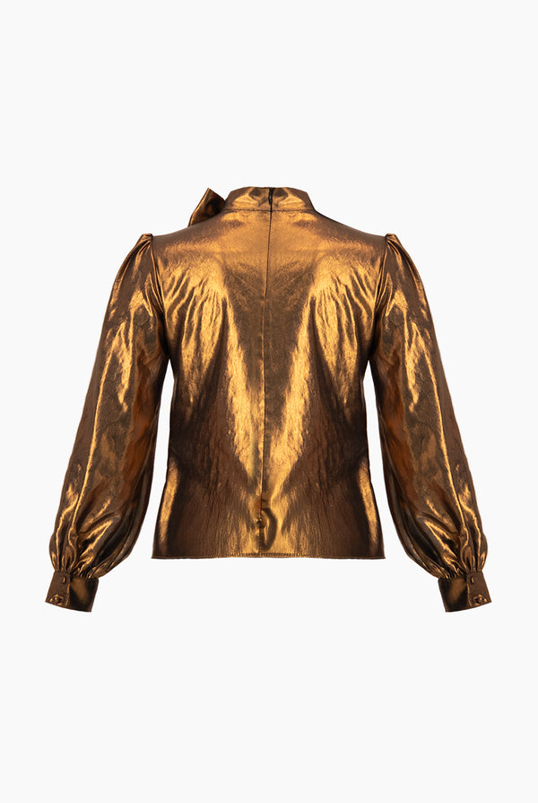 Blusa de cuello alto con cintas