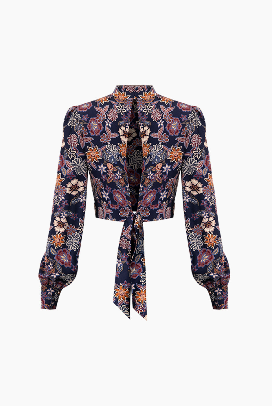 Blusa corta multicolor con amarre y estampado floral