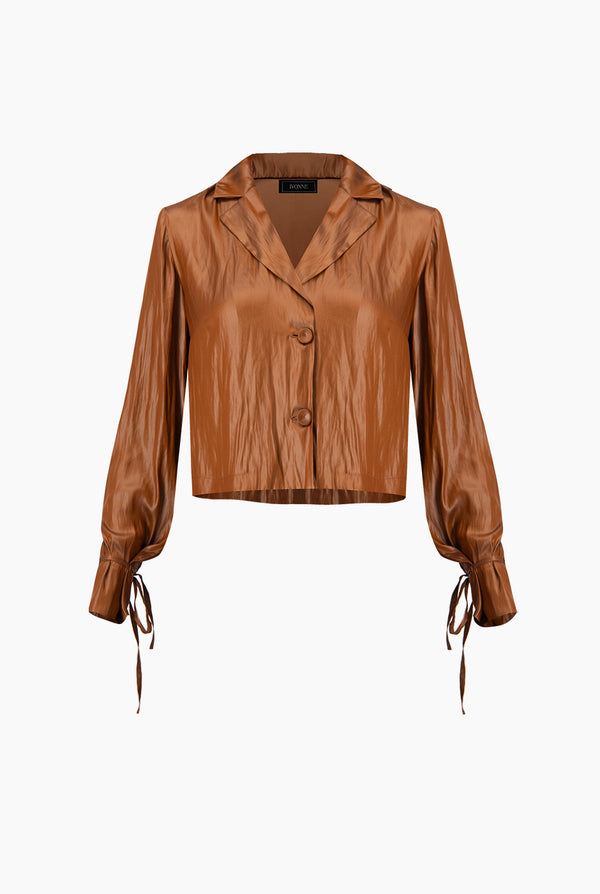 Blusa lisa con cintas en mangas