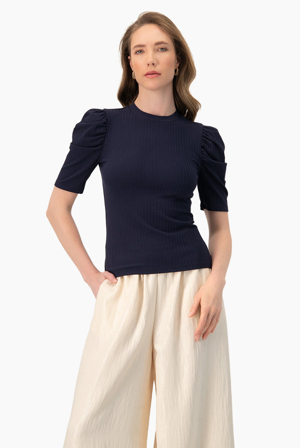 Blusa marino de hombro abullonado