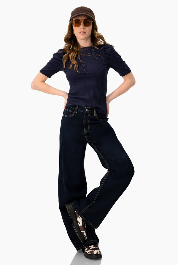 Blusa marino de hombro abullonado