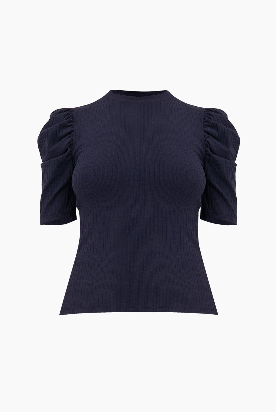 Blusa azul marino con hombro abullonado y manga corta