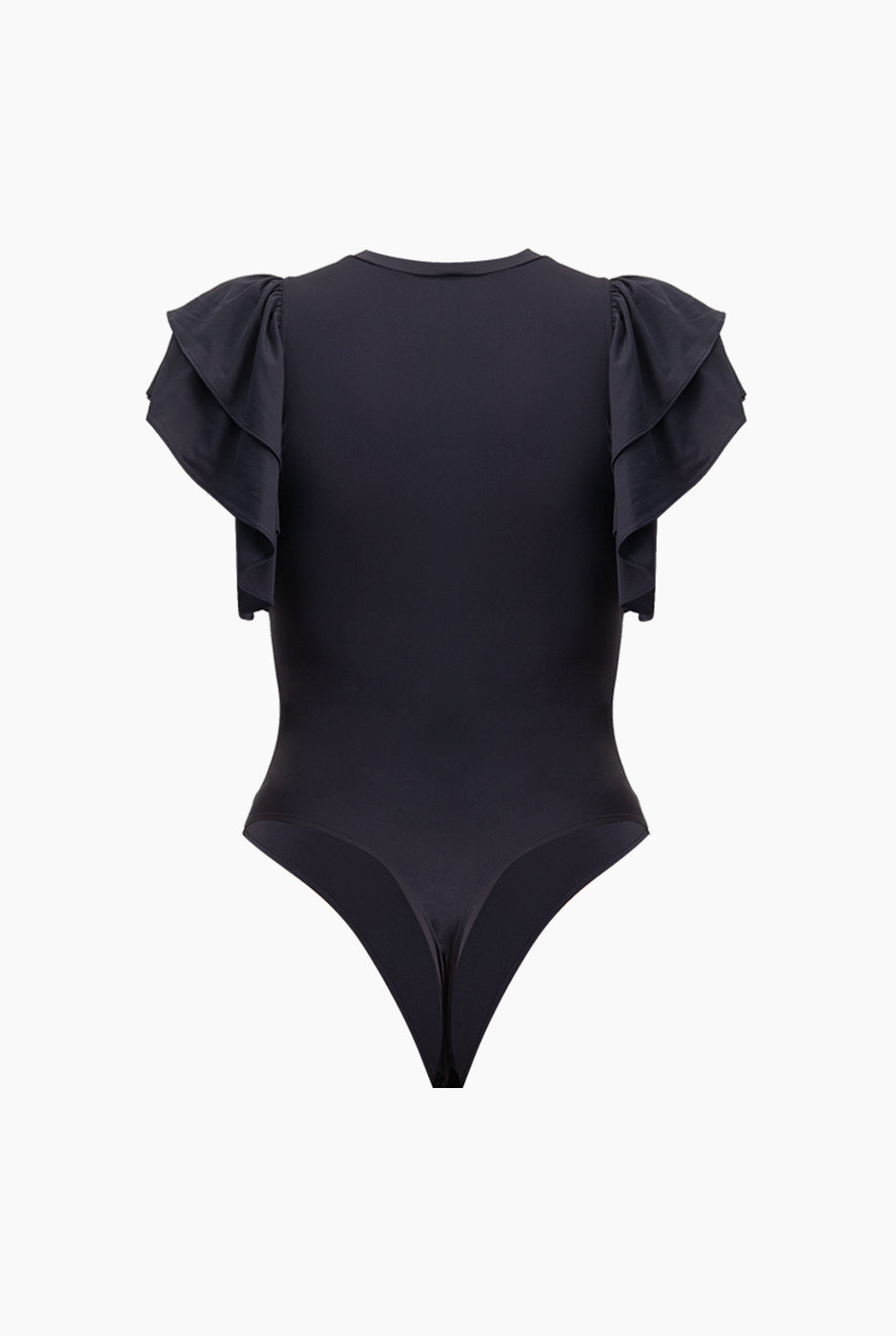 Body liso azul marino con mangas de volantes