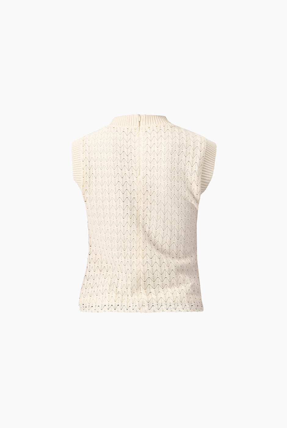 Top tejido recto sin mangas de algodón con patrón zigzag, color natural.