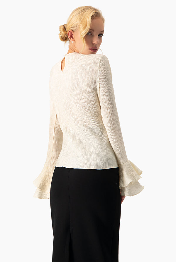 Blusa manga larga volantes