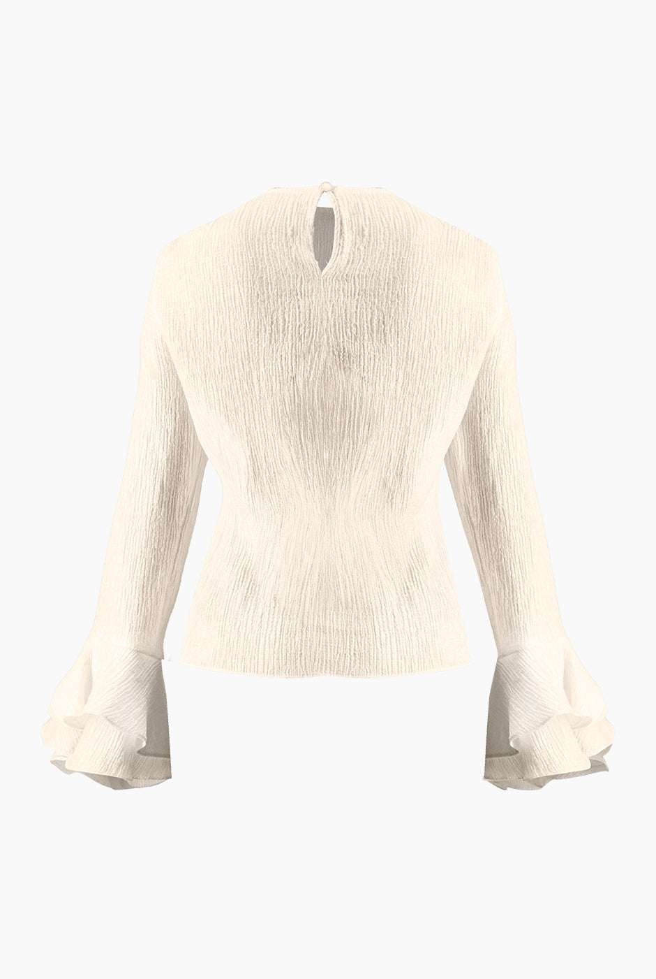 Blusa recta natural con volantes y textura arrugada