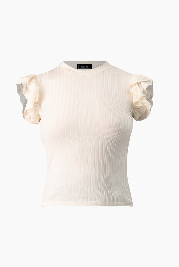 Blusa recta acanalada marfil