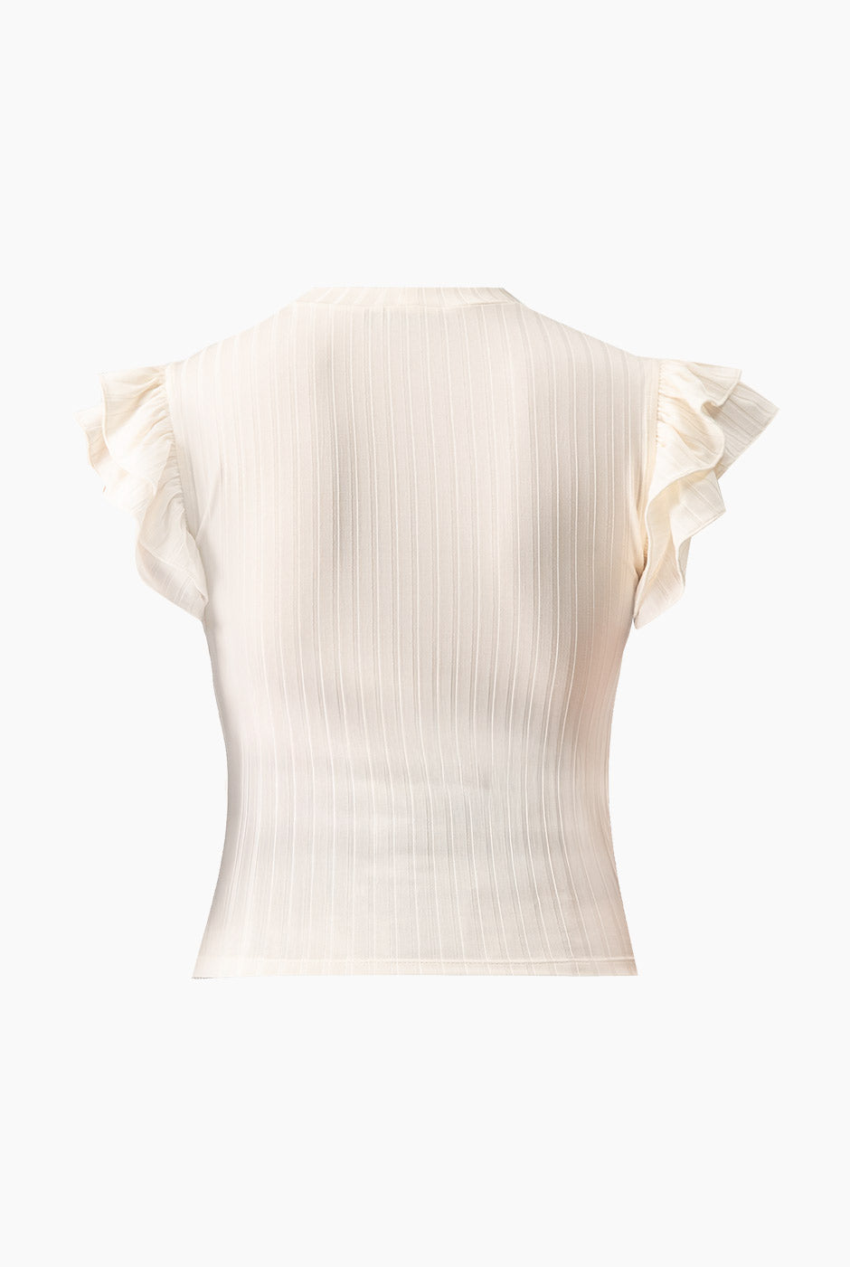 Blusa recta acanalada marfil con volantes en sisa