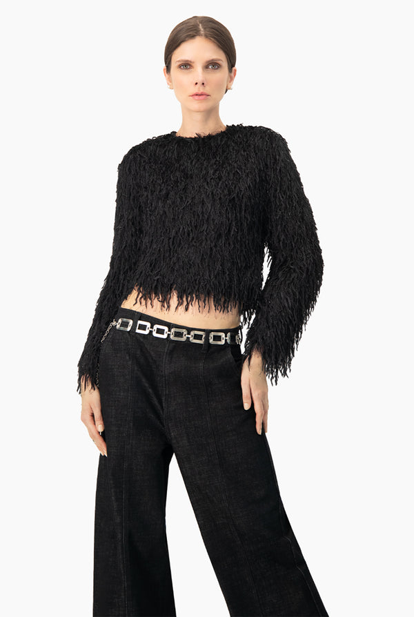 Blusa recta negra de cuello redondo