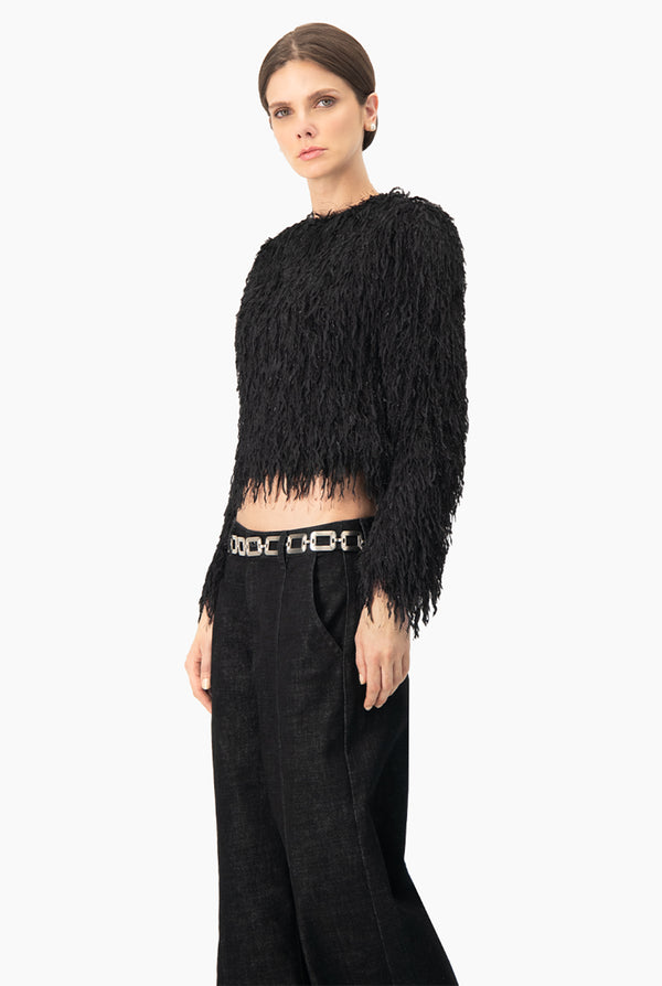 Blusa recta negra de cuello redondo