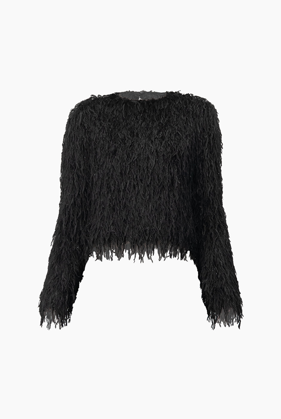 Blusa recta negra de cuello redondo con textura peluche