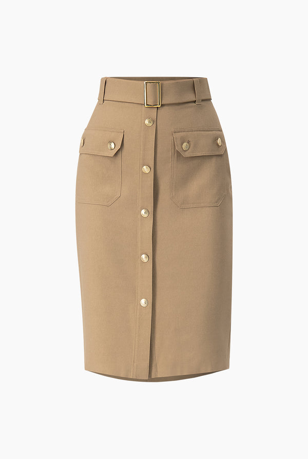 Falda lisa con cinturon y botones