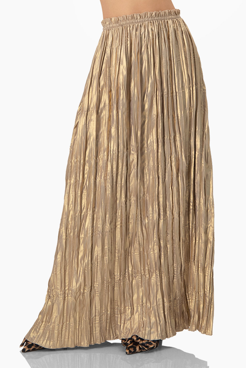 Maxi falda dorada plisada elegante de Ivonne
