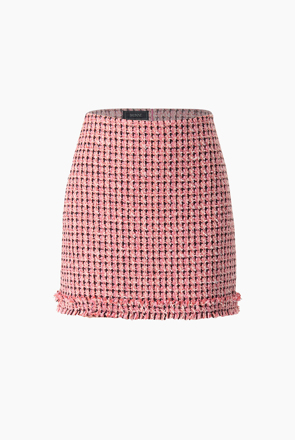 Falda tejida corta rosa con olanes y cierre trasero