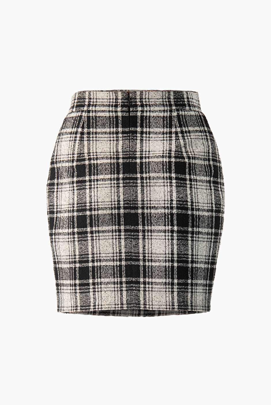 Falda corta negra con botones frontales y cierre trasero