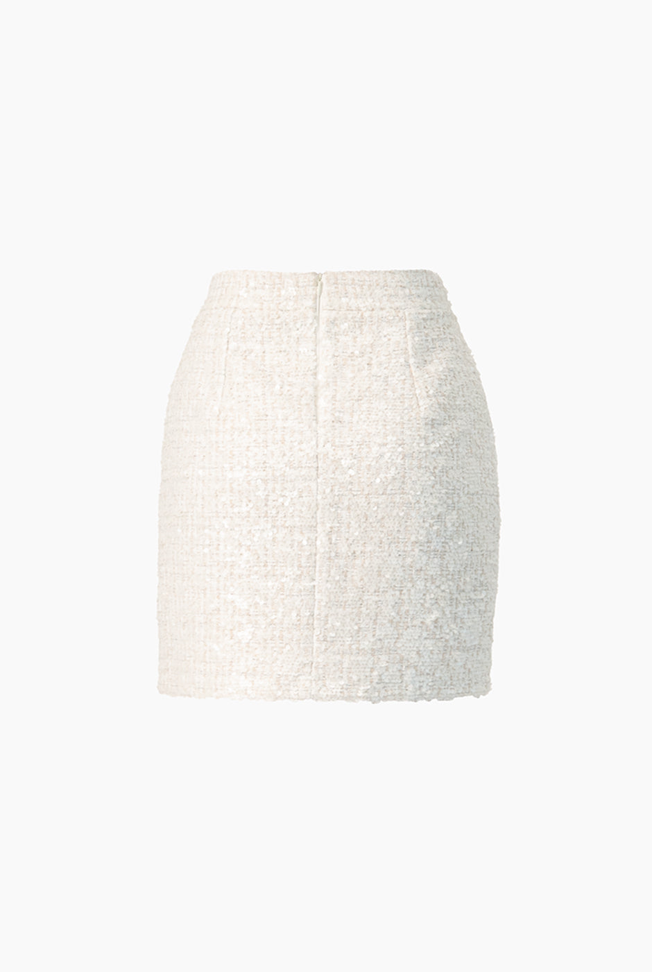 Falda corta marfil con lentejuelas y cierre trasero