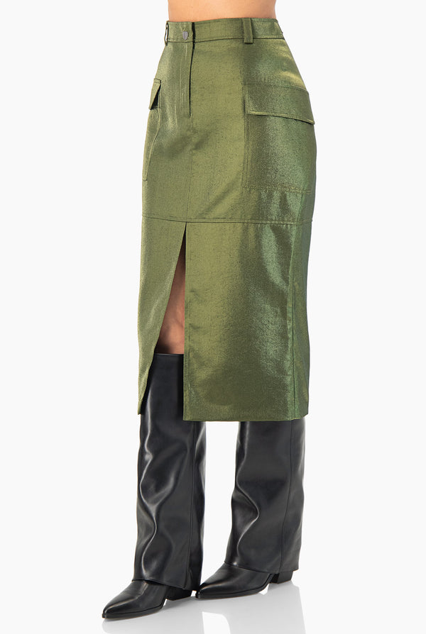 Falda midi verde con abertura